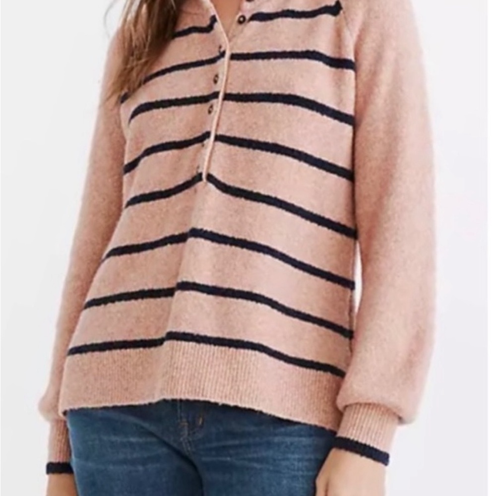 Madewell Pembury Henley Mock Neck Sweater Pink & Blue Stripe XS